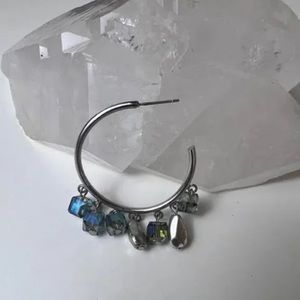 Blue Silver Crystal Hoop Earrings